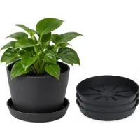 Pro Garden plantenpot onder schotel - 3x - opvang schaal - antraciet - dia 24 cm - Kunststof