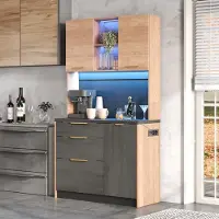 HAUSS SPOLE Keukenkast Met Betonlook En Zwart Werkblad Verstelbare Ledverlichting Eu Stopcontact En Usb Opbergruimte 100 X 40 X 180 Cm