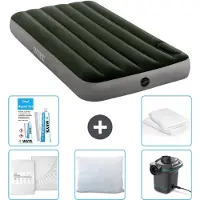 Intex Luchtbed - 1-Persoons - 99 x 191 x 25 cm - Groen - Inclusief Hoeslaken - Kussen - Pomp - Reparatieset en Kussenbeschermer