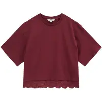 We fashion - Meisjes T-shirt met kant - Regular fit - Bordeauxrood - Katoen - Maat: 158/164