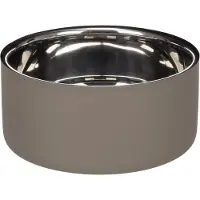 Flamingo Voerbak hond - drinkbak hond - 1,2L - Xara Rond Taupe & Zilver - stijlvolle dubbelwandige inox voerbak - 17cm