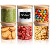 Famanu – Glazen voorraadpotten met bamboedeksel, set van 6, 600 ml, ideaal voor het bewaren van voedsel