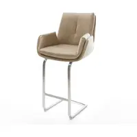 DELIFE Barstoel Clea-Flex Microvezel Beige Vintage Vrijkantelframe plat roestvrij staal Zilver