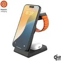 FIXED MagPowerstation Alu 3 Qi2.2 Draadloos Oplaadstation – 3-in-1 25W MagSafe Laden – iPhone + Apple Watch + AirPods – Aluminium Desktop Stand – Zwart