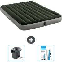 Intex luchtbed - voor 2 personen - 152 x 203 x 25 cm - groen - inclusief pomp en reparatieset