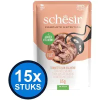 Schesir 15x - Complete & Balanced - Kattenvoer - Gelei in zakje - Tonijn & Zalm - 85g