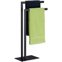 Famanu – Staand handdoekenrek met 2 stangen, voor badkamer, staal, HxBxD: 81x49x20 cm, zonder boren, handdoekhouder, zwart