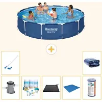 Bestway Steel Pro, ronde opblaasbare zwembad - 396x84 cm - 8-delig, model S21617
