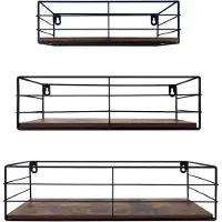 Famanu – Wandrek set van 3, zwevende planken met rustieke houten planken en zwart metaal, voor keuken, badkamer, woonkamer en kantoor
