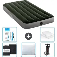 Intex Luchtbed - 1-Persoons - 99 x 191 x 25 cm - Groen - Inclusief Hoeslaken - Kussen - Pomp - Reparatieset en Kussenbeschermer