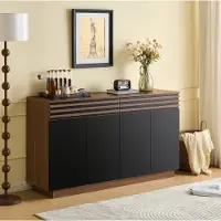 STILVORA Dressoir - Moderne Opbergkast Met 2 Lades En 4 Deuren - Voor Woonkamer Eetkamer En Keuken - MDF - 150x40x85 Cm - Zwart;Bruin