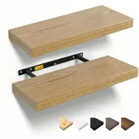 Famanu – Zwevende wandplank van hout, 40 cm met onzichtbare bevestigingen, set van 2 voor badkamer, slaapkamer en woonkamer