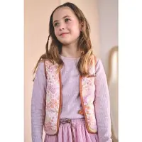 Nono rechtvallend gebloemd teddy gilet - roze Meisjes Polyester V-hals - maat 146/152