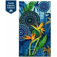 Decoware Strandlaken Blauw Mandala 100x180 cm – 100% Katoen Velours – Zacht en Absorberend – Groot Badlaken met Tropische Bloemen