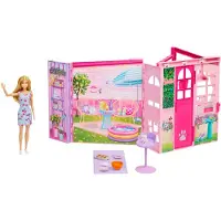 Barbie Weekend Escape House - Poppenhuis met pop - 10 accessoires 4 speelruimtes en een katje