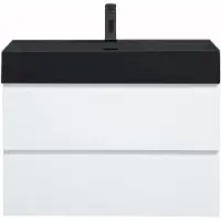 Guido Gusto Badkamermeubel Summer 80cm mat wit inclusief wastafel robuust mat zwart met kraangat