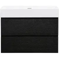 Guido Gusto Badkamermeubel Summer 80cm zwart eiken inclusief wastafel robuust glans wit zonder kraangat