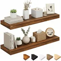 Famanu – Zwevende wandplanken van hout, set van 2 planken van 60 cm met onzichtbare houders, ideaal voor badkamer, slaapkamer en woonkamer