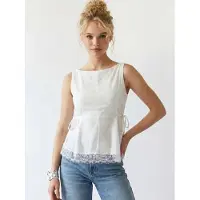 MixRay Mouwloze Poplin Blouse met Striklijn