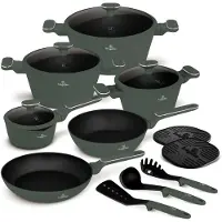Berlinger Haus Pannenset Mat Groen 11-Delig - Kookpan ø 20, 24, 28 cm, Koekenpan ø 24, 28 cm & Steelpan ø 16 cm - Geschikt voor alle warmtebronnen