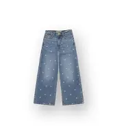 Vingino Cita Special wide leg jeans met borduursels en hartjes - lichtblauw Meisjes Stretchkatoen - maat 128