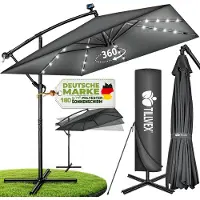 Tillvex Aluminium Parasol rechthoekig Ø 330 cm met led-zonne-energie + afdekking met zwengel | Zweefparasol met standaard en windscherm, uv-bescherming, waterdicht, 360 graden draaibaar