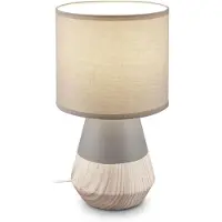 Briloner Linda - Tafellamp slaapkamer - met stoffen kap & keramiek voet - bedlamp - tafellampje - E14 - Ø18 x 34cm - grijs/hout
