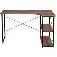 Famanu bureau met planken - Geschikt voor kantoor, slaapkamer, woonkamer, studeerkamer - Voor gaming, werk, school - Hout - 48x120x71,5 cm - Donker hout
