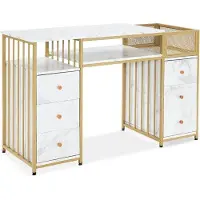 Famanu bureau met 6 lades en planken - zwart/goud