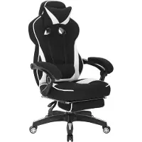Markenlos gamingstoel met hoofdsteun en voetsteun - Wit