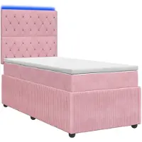 vidaXL LED boxspringbed met matras, roze, 100 x 200 cm, fluweel