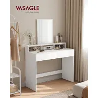 Famanu make-uptafel met grote spiegel, 2 lades en 3 open vakken - Wit