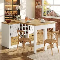 Flieks Uitbreidbaar keukenblok met 360° draaibaar blad, multifunctionele eettafel met bijpassende kast, uitschuifbare keukentafel 120-197 cm, wit