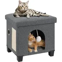 Famanu Kattenkubus - Multifunctioneel huis met krabplank en bal - Grijs