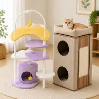 Northio Een set van twee krabpalen voor katten: een drielaagse krabpaal met een maanvormige plateau, met een totale hoogte van 158 cm