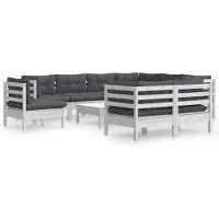 vidaXL 10-delige loungeset voor de tuin met kussens, wit, massief grenenhout