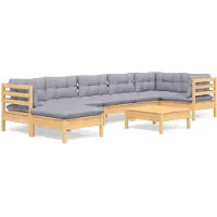 vidaXL 8-delige loungeset voor de tuin met grijze kussens, gemaakt van massief grenenhout