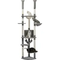 Famanu Kattenboom, verstelbaar, 8 lagen - Klimboom met hangmat en verblijfplaats - Hoogte verstelbaar van 236 tot 258 cm - Grijs