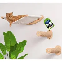 Famanu klimwand voor katten - XL kattenhangmat - natuurlijk hout - 3-delig