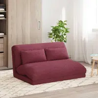 Markenlos Een verstelbare fauteuil met een wijnrode bekleding, een stevig metalen frame, een rugleuning die verstelbaar is van 90 tot 180 graden, en een comfortabele schuimvulling voor flexibel zitten