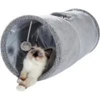 Famanu katten tunnel met speeltje - Opvouwbaar, grijs