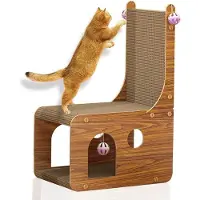 Famanu kattenhuis, binnen, tweelaags, L-vormig - groot - duurzaam - met 4 speeltjes - afmetingen 60 x 40 x 23 cm