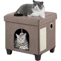 Famanu kattenhuis in de vorm van een kubus, met een klimplank en een speeltje - Opvouwbaar, 37x31,8x36 cm