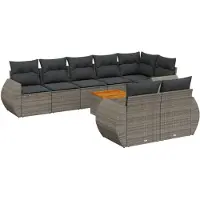 vidaXL 9-delige tuinmeubelset met kussens, grijs, polyrotan