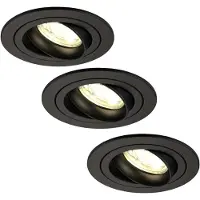 LEDVION - 3X LED Inbouwspot Tokyo - Zwart - Dimbaar - 3W - 4000K - Ø92 mm