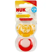 Nuk Siliconen Speen 6-18m Ster Geel/Rood - 2 stuks