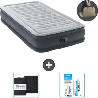 Intex Luchtbed - 1 Persoons - 99 x 191 x 33 cm - Grijs - Inclusief pomp - Hoeslaken en Reparatieset