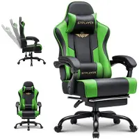 GTPLAYER Gaming Stoel - Gamer Stoel - Ergonomische gamingstoel met voetsteun, hoofdsteun en lendensteun. In hoogte verstelbaar. Groene gamingstoel