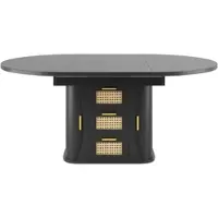 MODFU Eettafel - Uitschuifbaar - Opbergruimte - Rattanlades - MDF - Metaal - Zwart - 118-158 cm