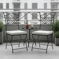 Marrakesch Orient & Mediterran Interior Set van 2 tuinstoelen Caravaca, handgesmeed, ijzer met kussens, zwart, 100 cm